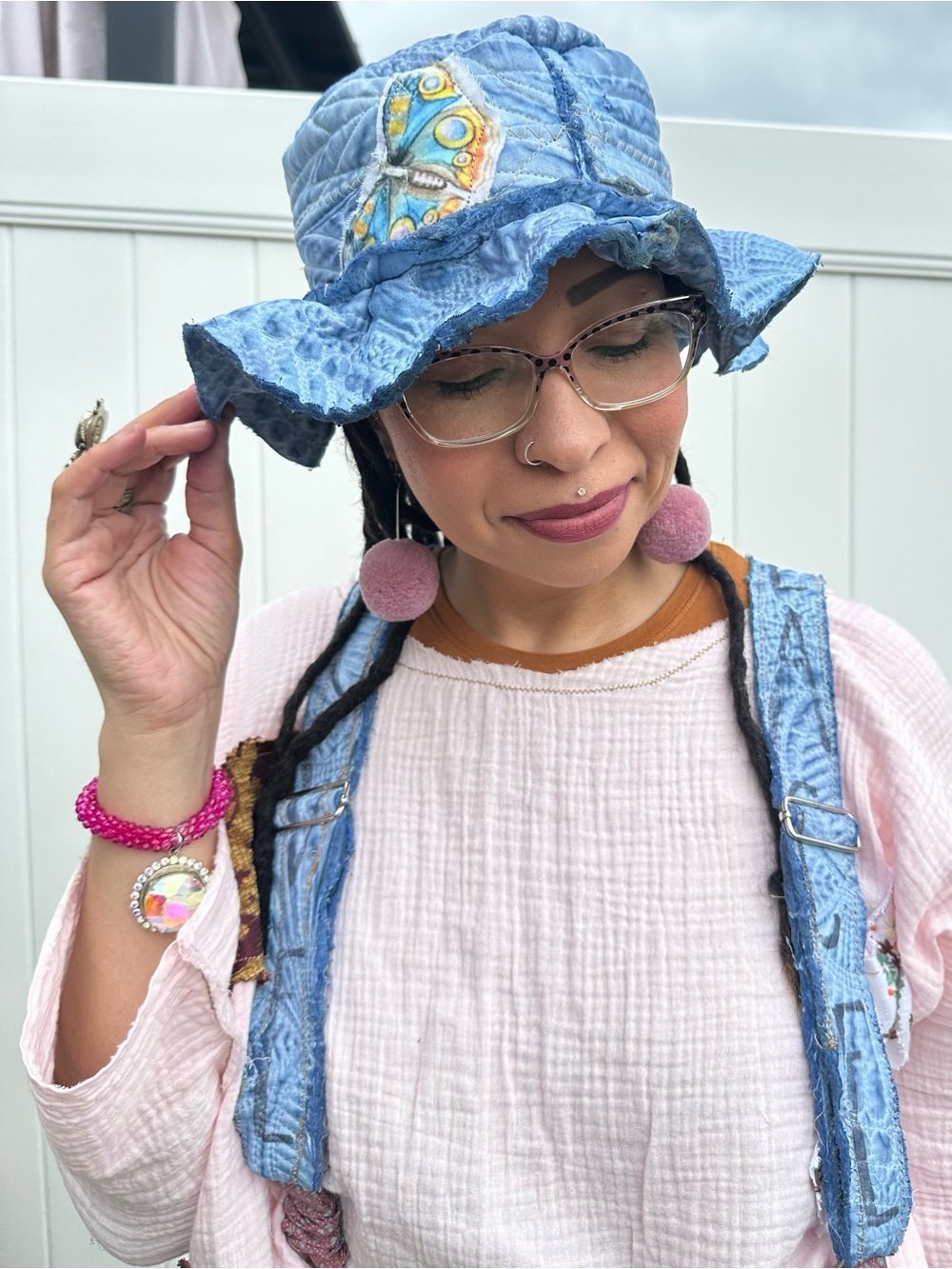 Handmade quilted double sided bucket hat royal blue